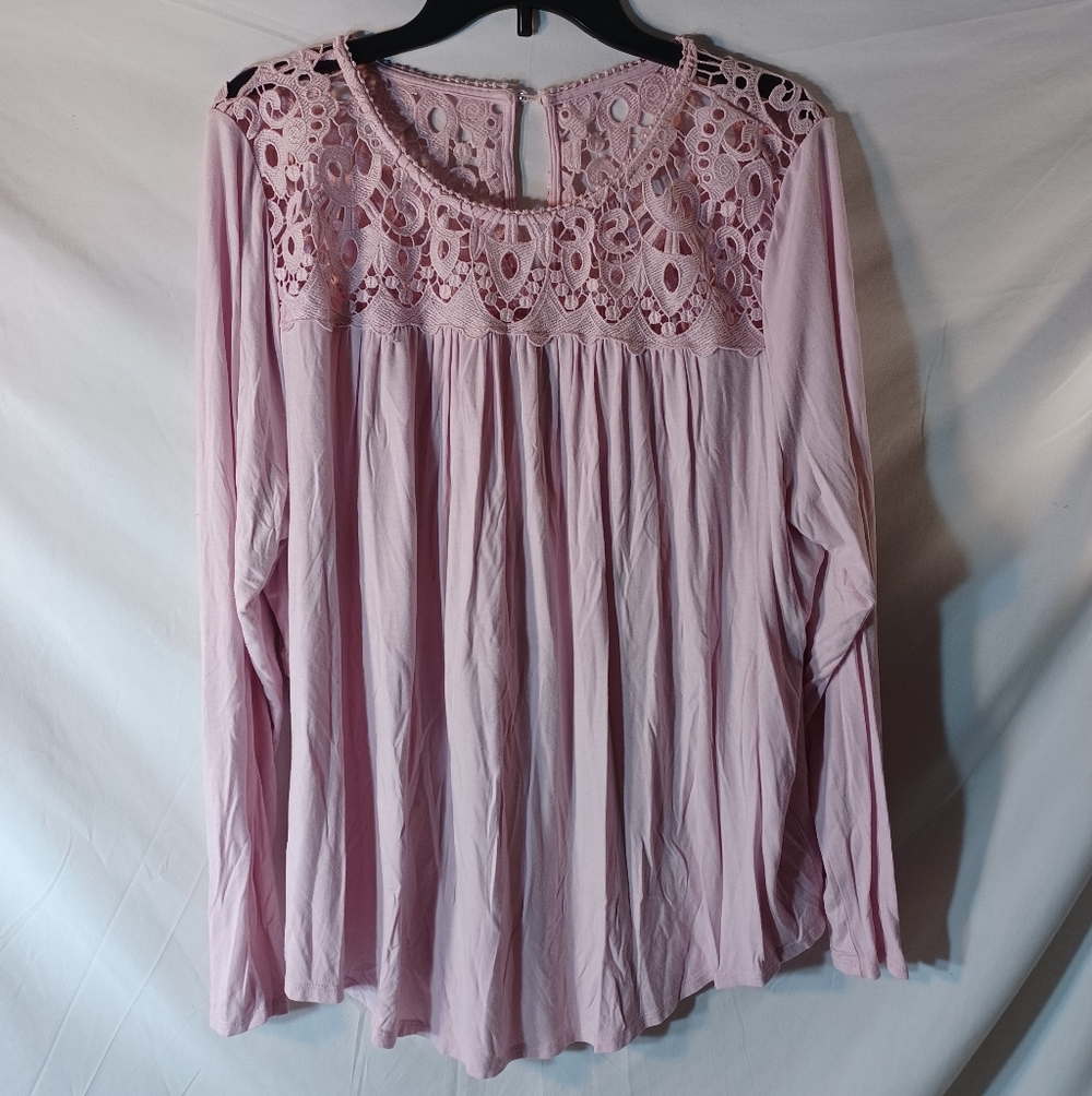 Philosophy - Women’s Long Sleeve Crochet Lace Top Pink Plus Size - Sz. XXL